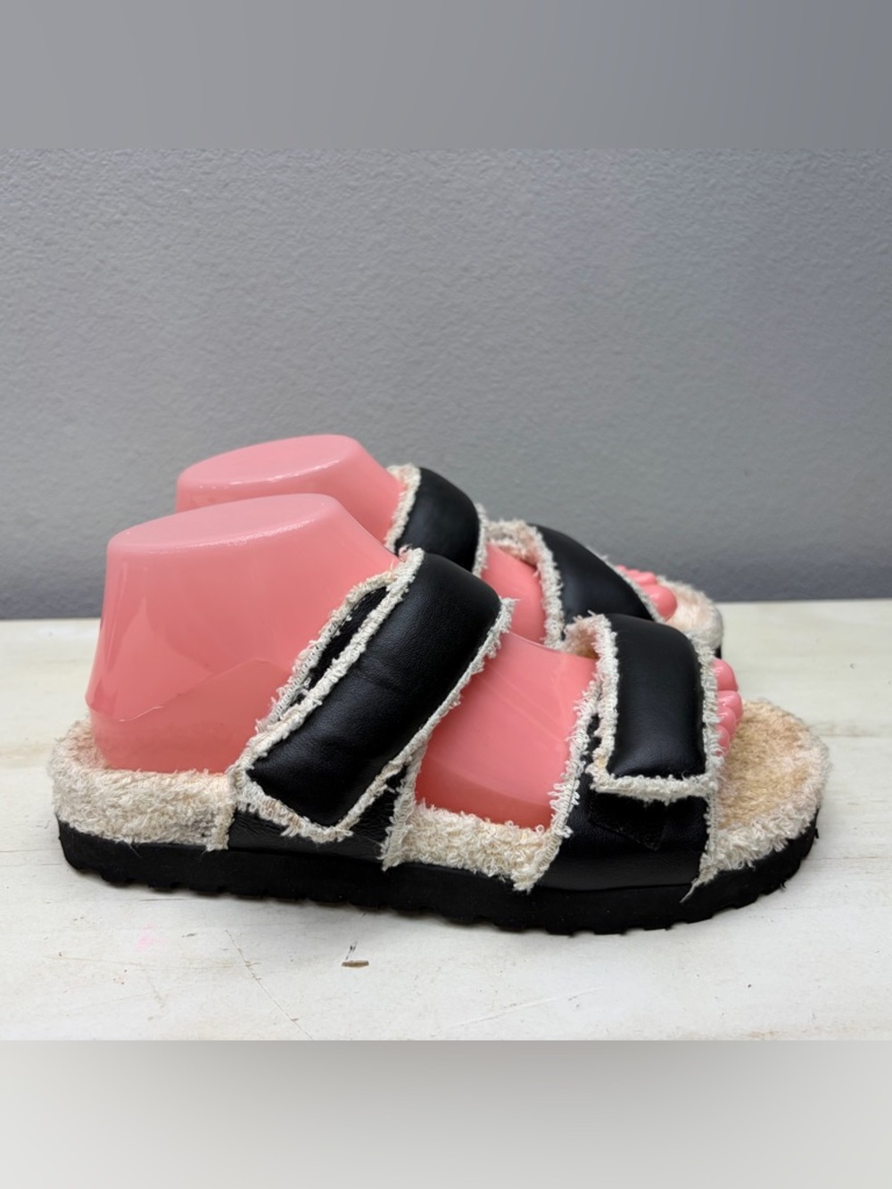 GIA X Pernille Teisbaek Black Leather Shearling Sandals Size 38